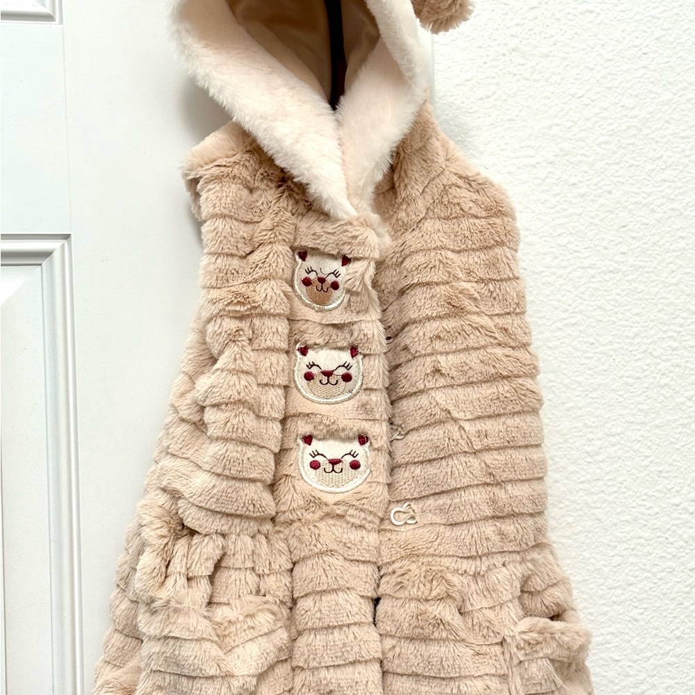 Little Lass Cream Faux Fur Coat